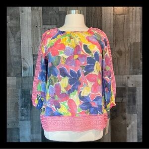 NWT! Hope & Harlow top medium rainbow floral lace Softgirl quiet luxury summer